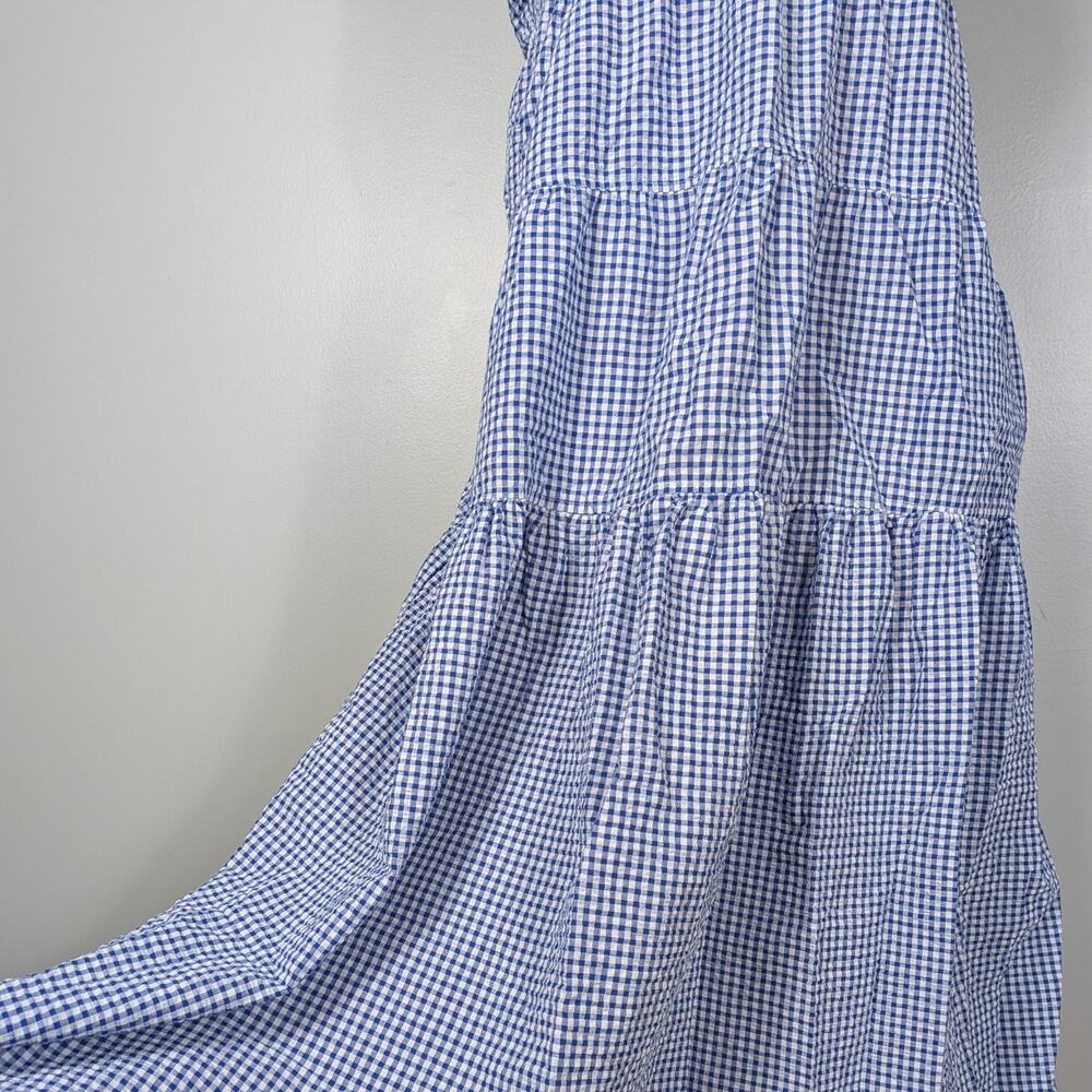 Old Navy Gingham Maxi Dress Xl Blue White Tiered Cottagecore Picnic Oz Dorothy - Picture 5 of 12